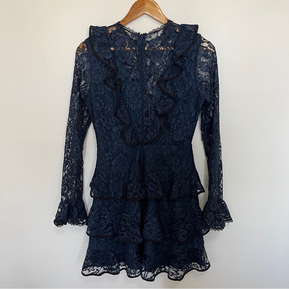 Alexis Navy Tracie Long-Sleeve Tiered Ruffled Lace Mini Dress in Size S - Picture 4 of 6